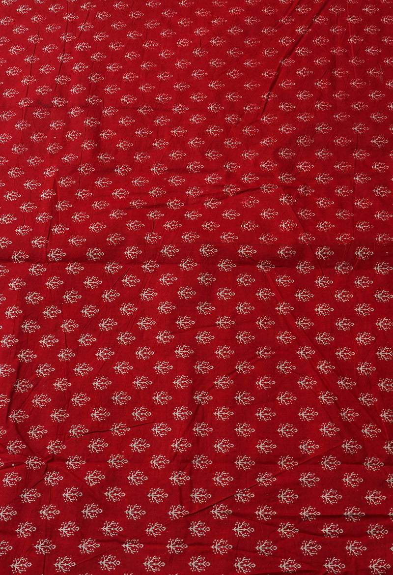 Red Pure  Block Printed Cotton Saree-UNM64939