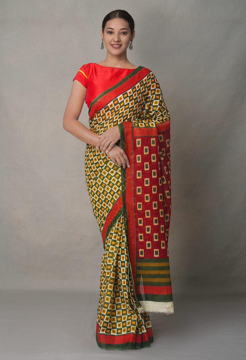 Multi Pure  Block Printed Cotton Saree-UNM64940