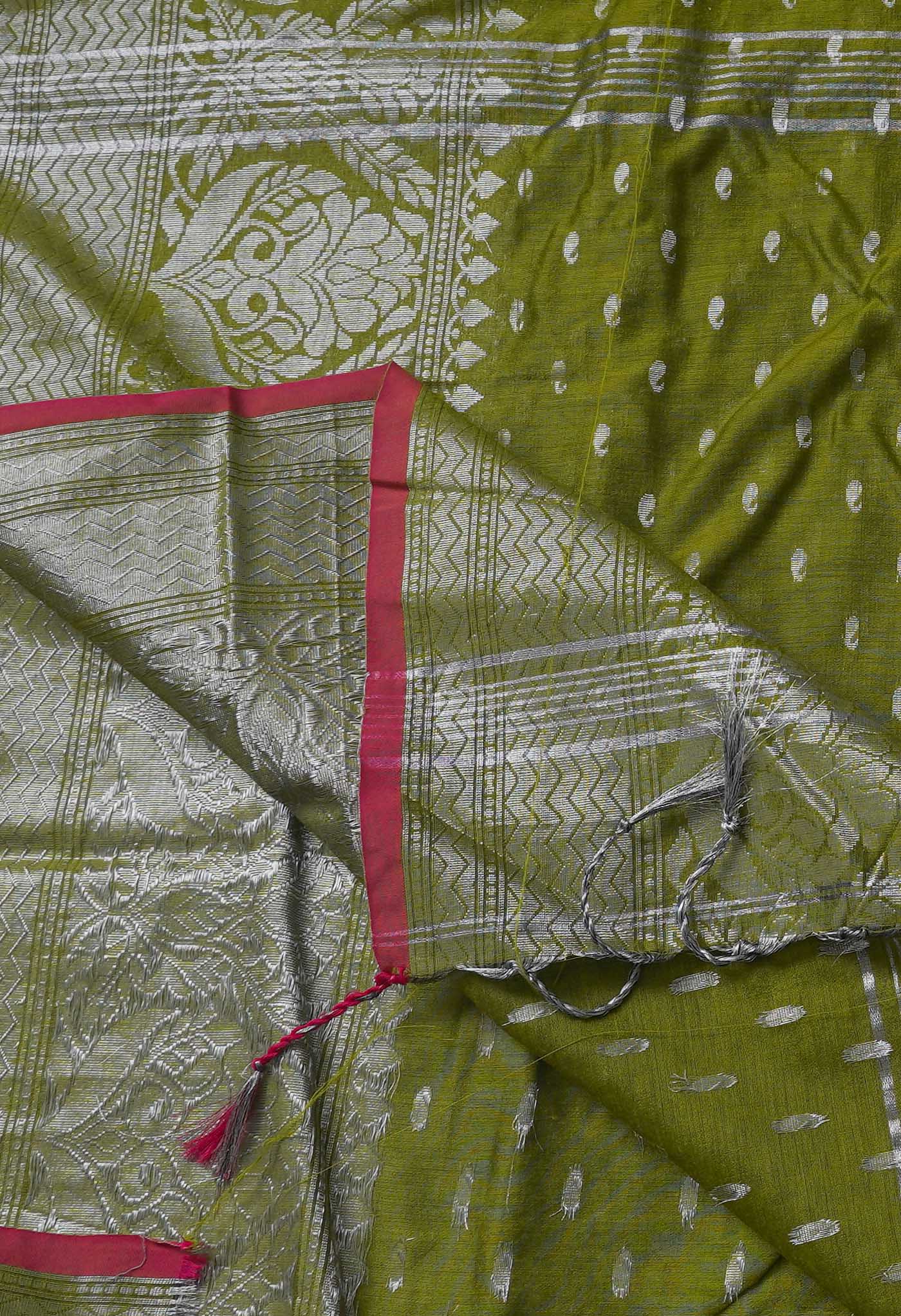 Green Pure  Handloom Dhakai Jamdhani Cotton Silk Saree-UNM64959