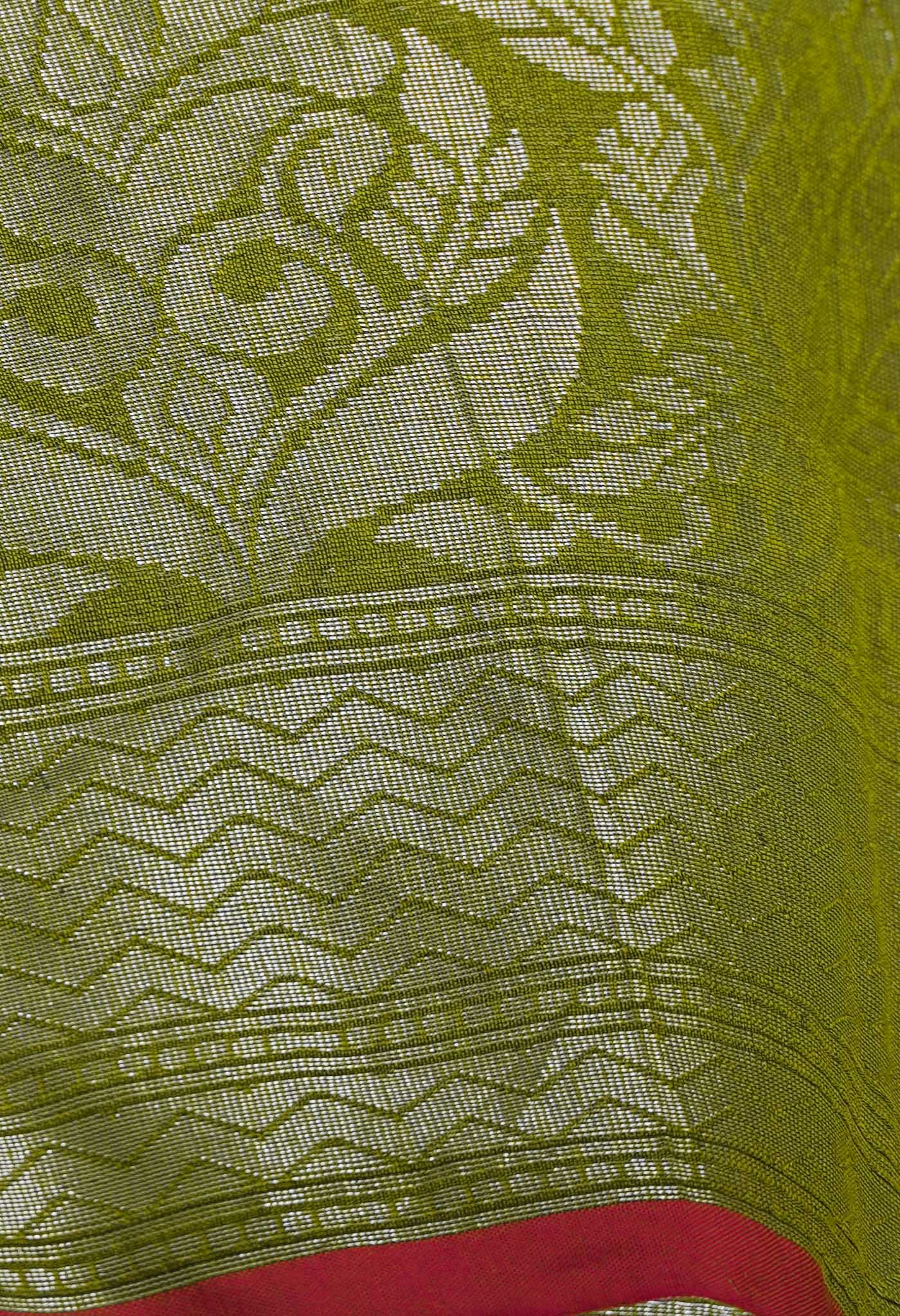 Green Pure  Handloom Dhakai Jamdhani Cotton Silk Saree-UNM64959