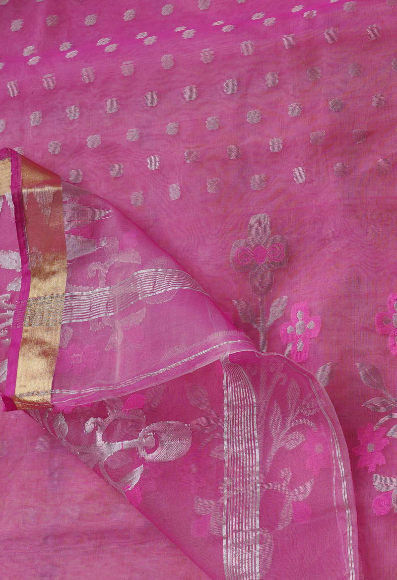 Pink Pure Handloom Jamdhani  Organza Saree-UNM64980
