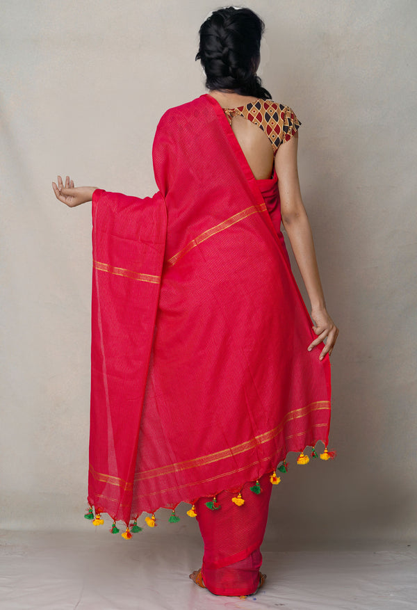 Pink Pure Handloom Bengal Linen Saree