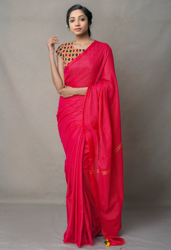 Pink Pure Handloom Bengal Linen Saree