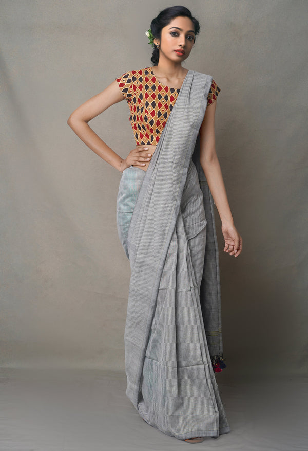 Grey Pure Handloom Bengal Linen Saree-UNM64987