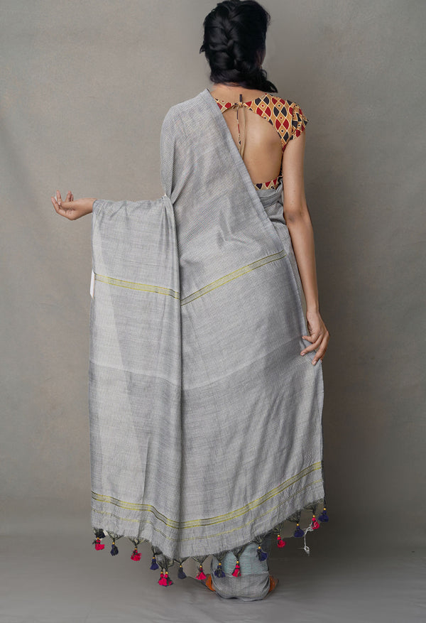 Grey Pure Handloom Bengal Linen Saree-UNM64987
