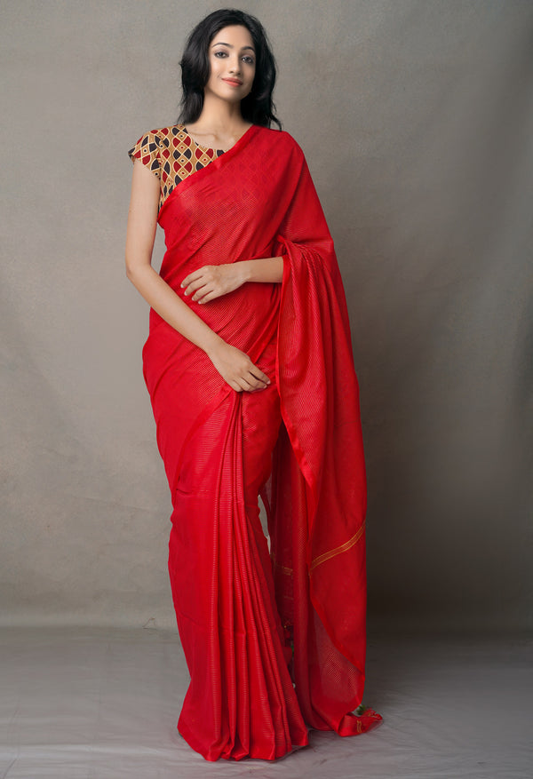 Red Pure Handloom Bengal Linen Saree