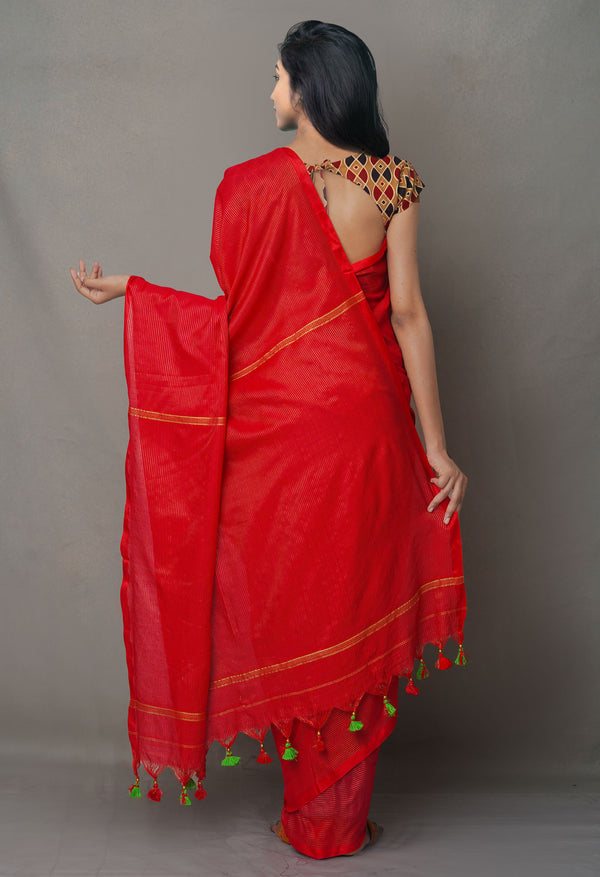 Red Pure Handloom Bengal Linen Saree