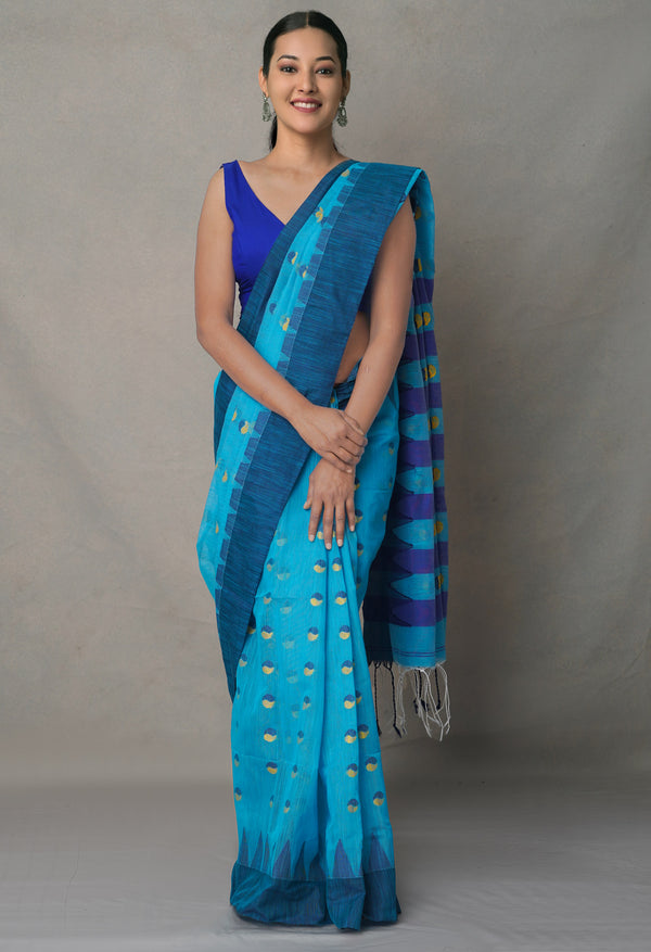 Blue-Purple  Bengal Linen Saree-UNM64995