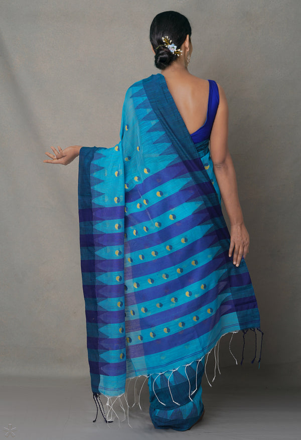 Blue-Purple  Bengal Linen Saree-UNM64995