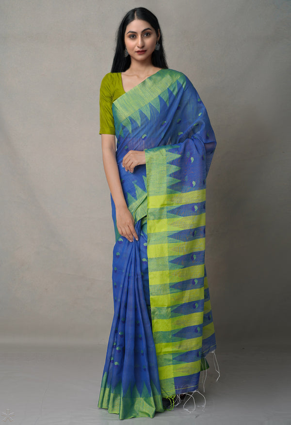 Blue-Green  Bengal Linen Saree