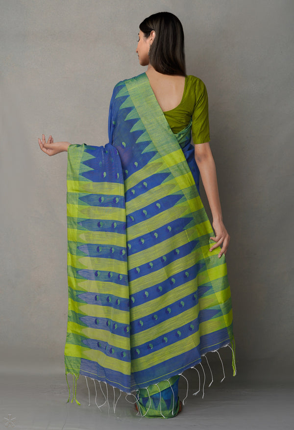 Blue-Green  Bengal Linen Saree