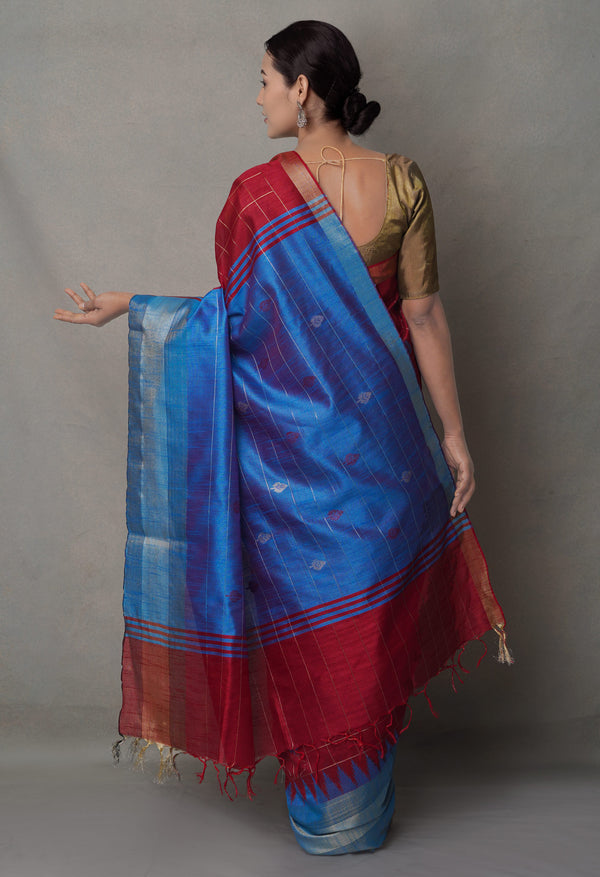 BlueMaroon  Bengal Linen Saree