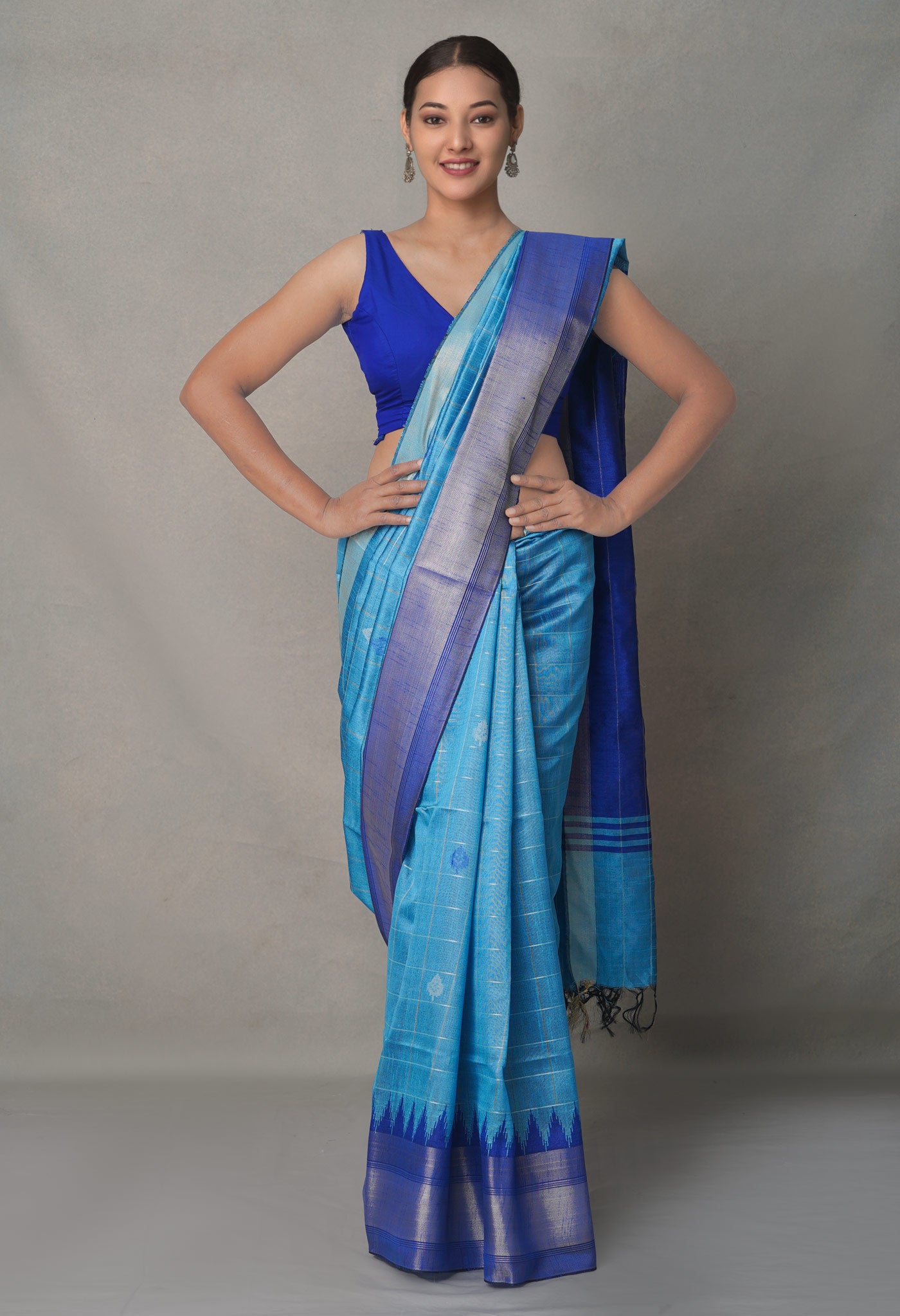 Blue  Bengal Linen Saree