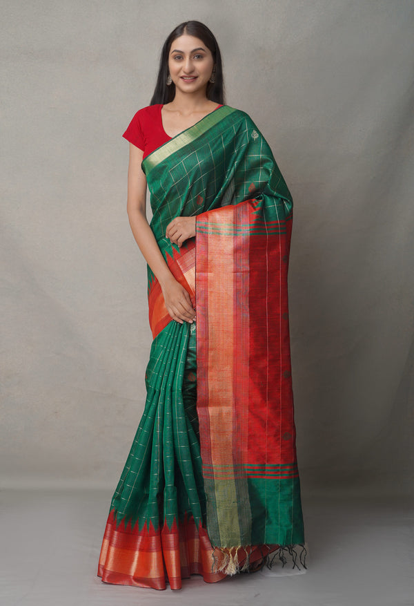 Maroon-Green  Bengal Linen Saree