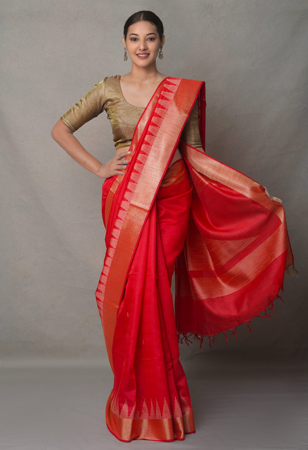 Red  Bengal Linen Saree