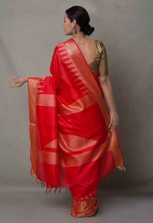 Red  Bengal Linen Saree