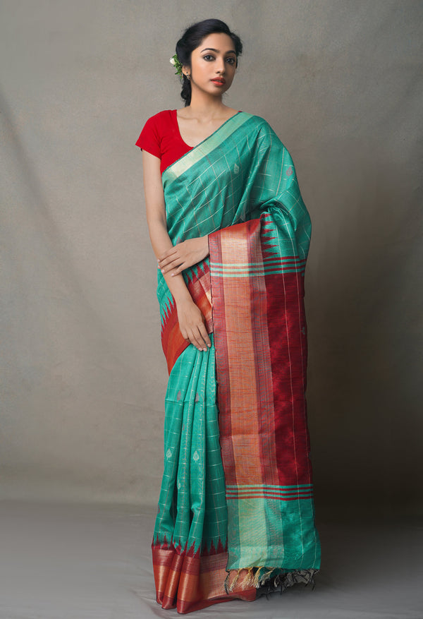 Maroon-Green  Bengal Linen Saree
