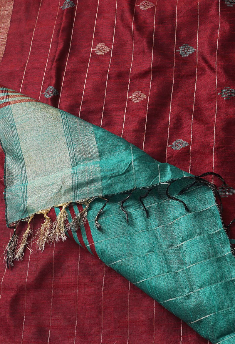 Maroon-Green  Bengal Linen Saree