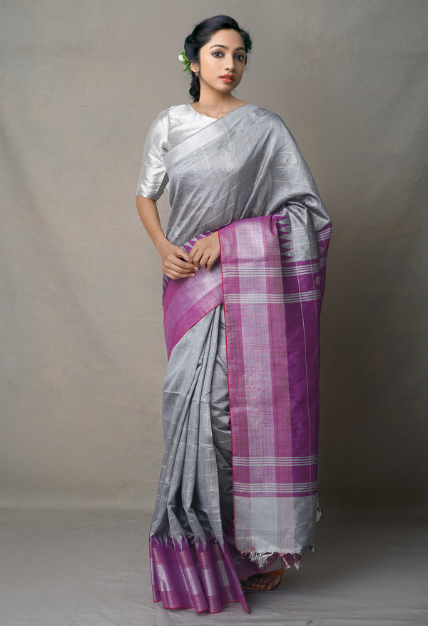 Grey-Purple  Bengal Linen Saree