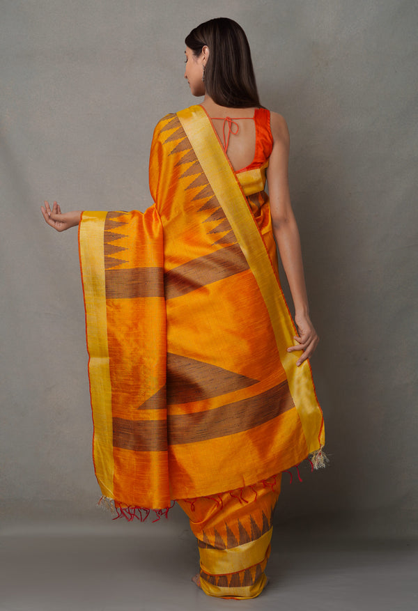 Orange  Bengal Linen Saree-UNM65010
