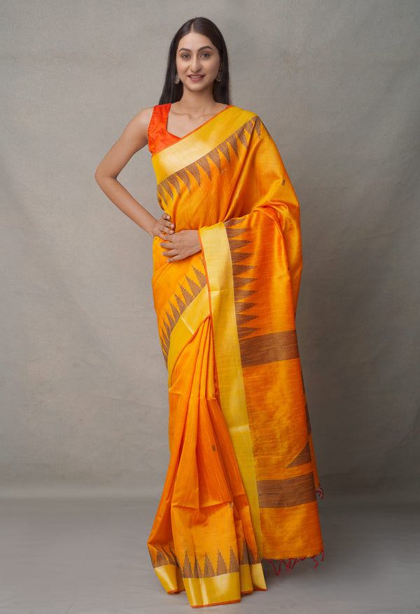 Orange  Bengal Linen Saree-UNM65010