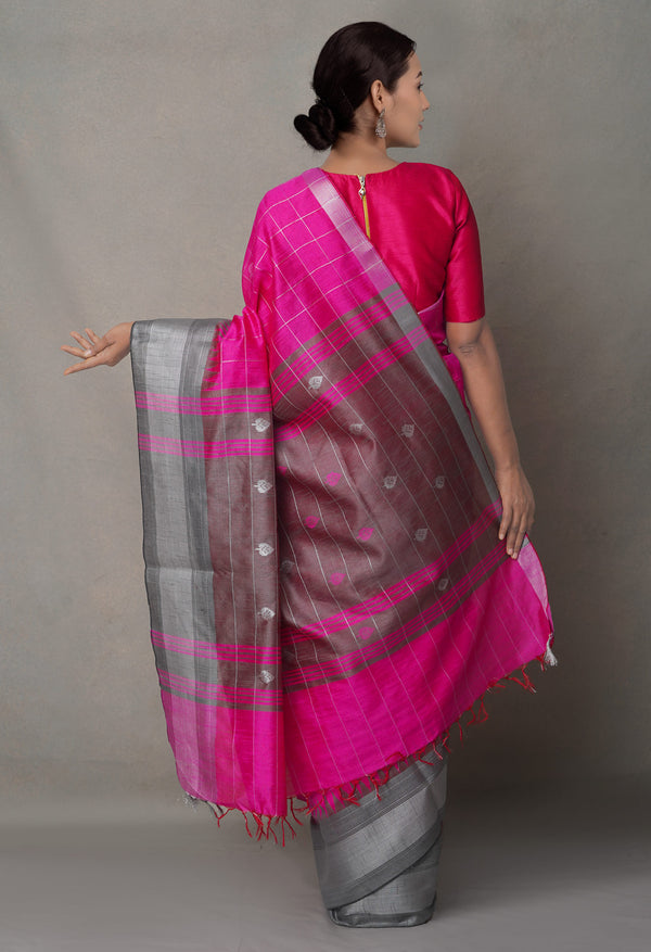 Grey-Pink  Bengal Linen Saree