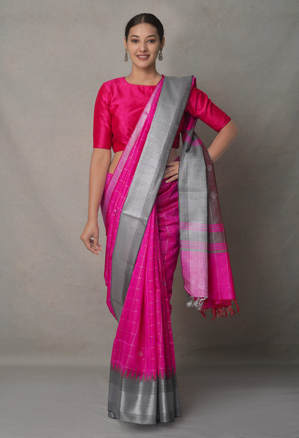 Grey-Pink  Bengal Linen Saree