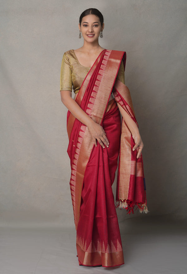 Maroon  Bengal Linen Saree