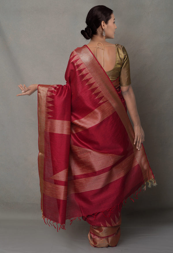 Maroon  Bengal Linen Saree