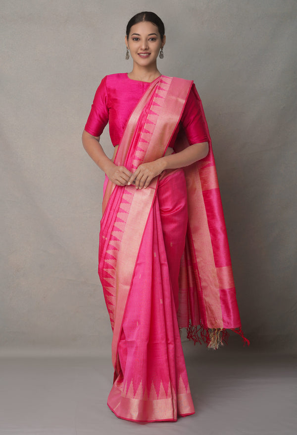 Pink  Bengal Linen Saree