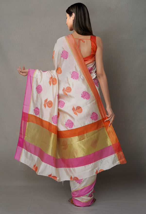 Cream  Bengal Linen Saree