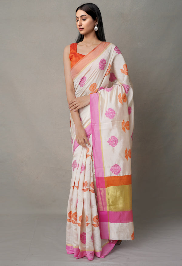 Cream  Bengal Linen Saree