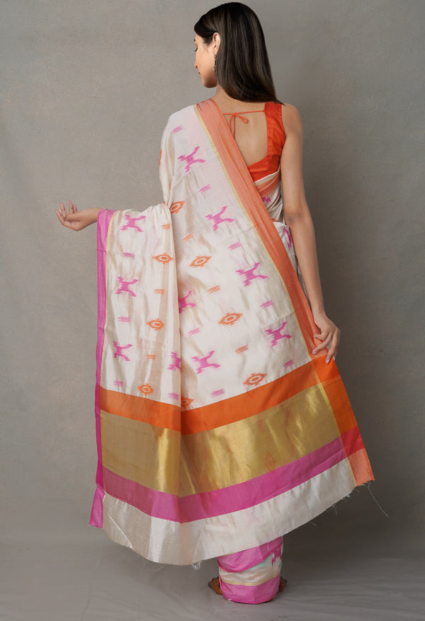 Cream  Bengal Linen Saree