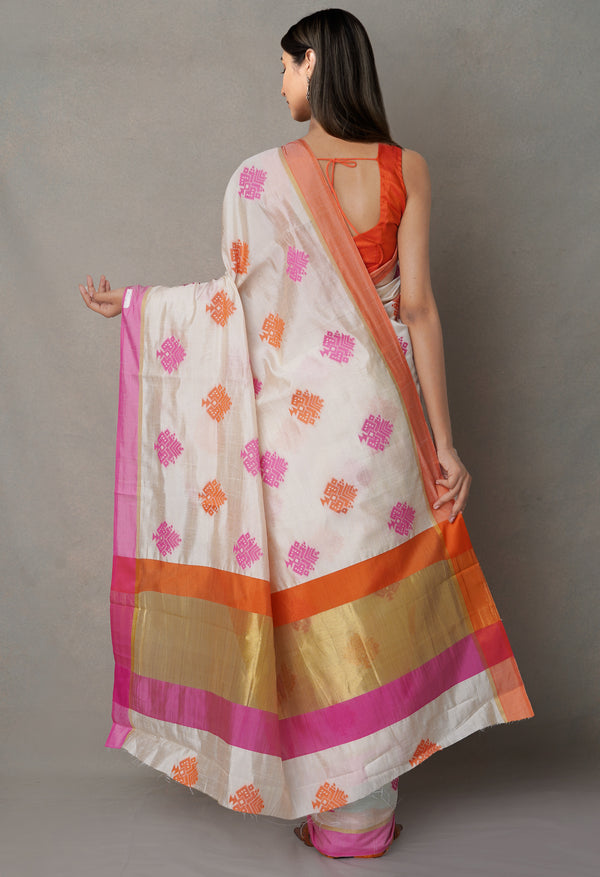 Cream  Bengal Linen Saree-UNM65017