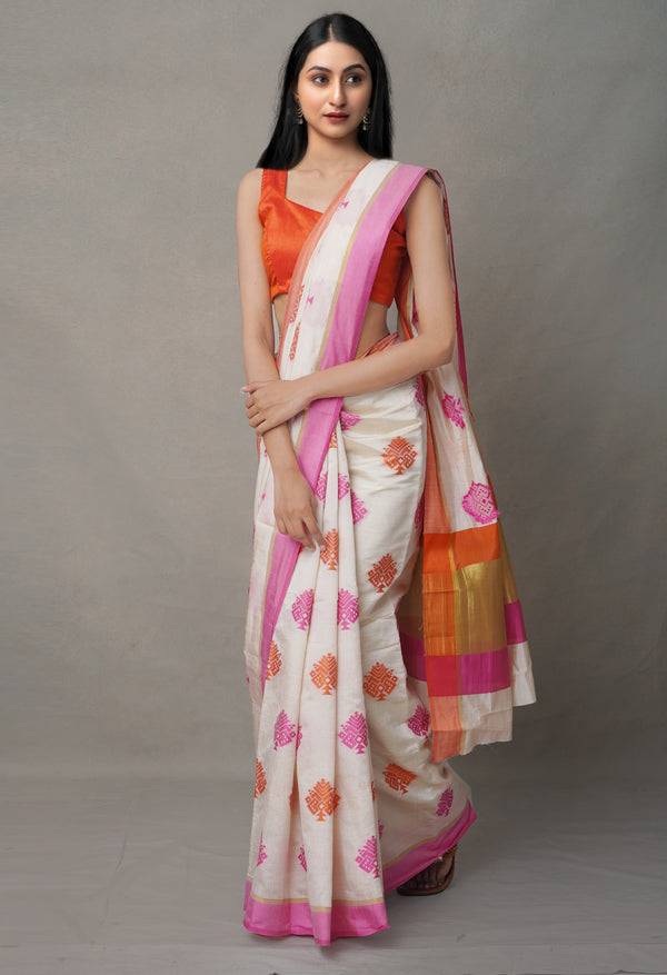 Cream  Bengal Linen Saree-UNM65017