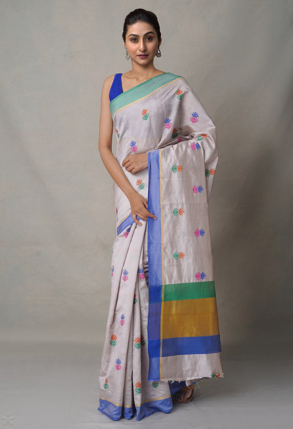 Cream  Bengal Linen Saree