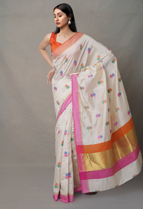 Cream  Bengal Linen Saree