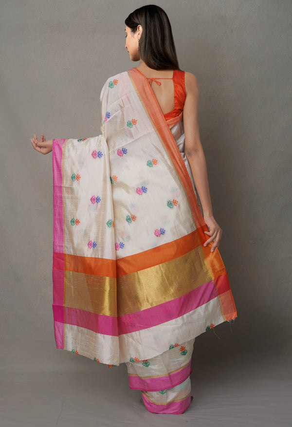 Cream  Bengal Linen Saree