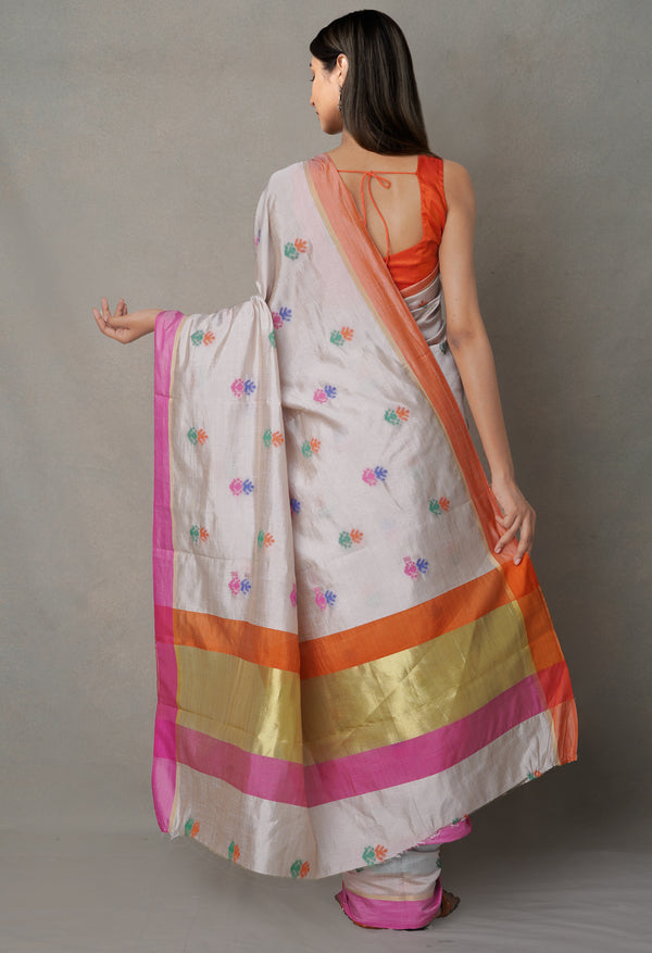 Cream  Bengal Linen Saree