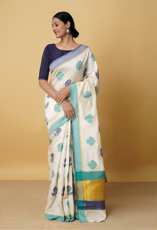 Cream  Bengal Linen Saree