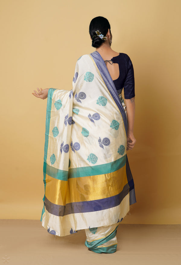 Cream  Bengal Linen Saree