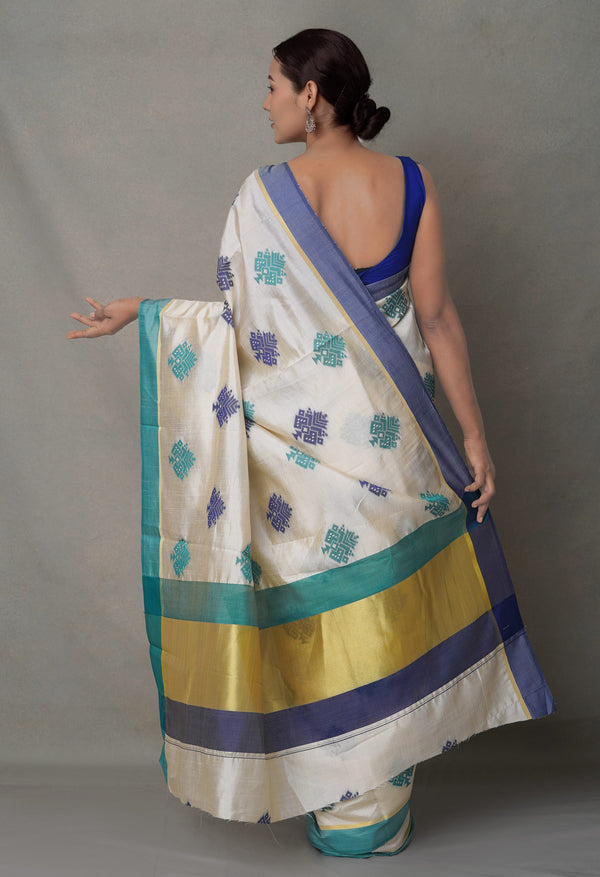 Cream  Bengal Linen Saree
