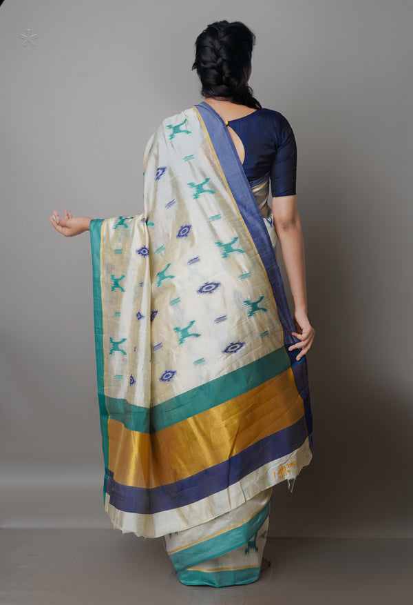 Cream  Bengal Linen Saree-UNM65023