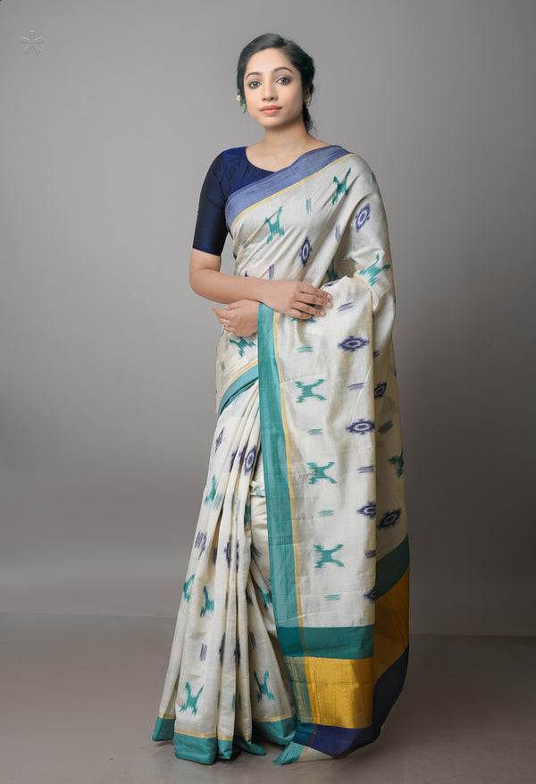 Cream  Bengal Linen Saree-UNM65023