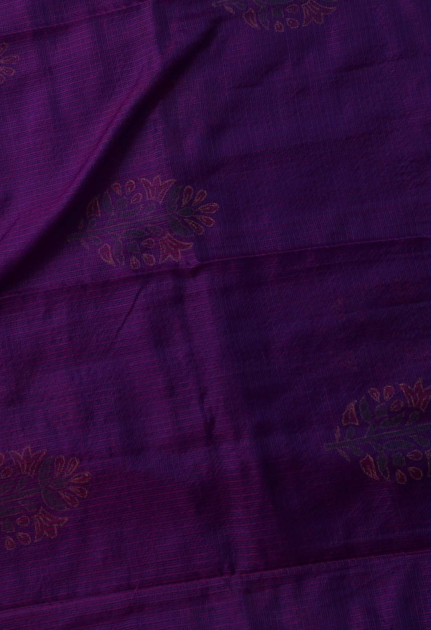 Purple Pure Kota Hand Block Print Silk Saree-UNM65035