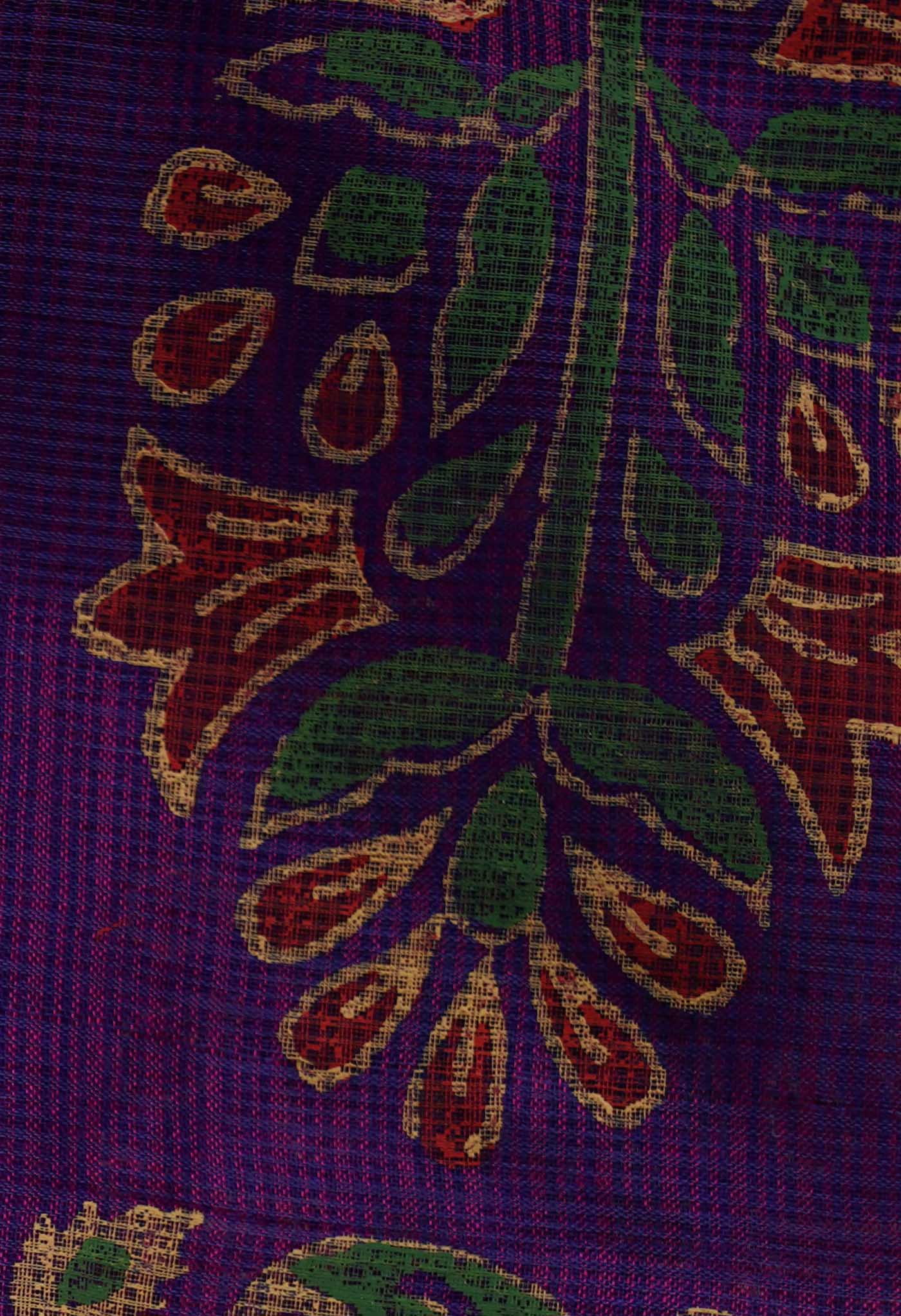 Purple Pure Kota Hand Block Print Silk Saree-UNM65035