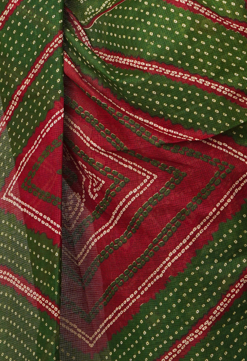 Green Pure Bandhani Kota Cotton Saree-UNM65046