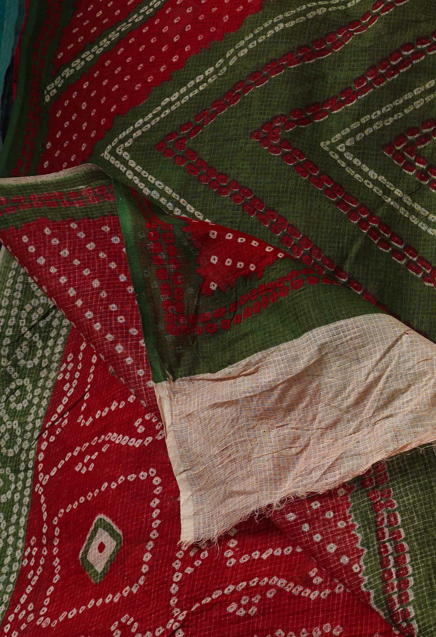 Red Pure Bandhani Kota Cotton Saree-UNM65047