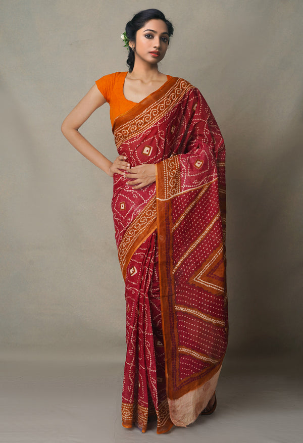 Pink Pure Bandhani Kota Cotton Saree-UNM65048