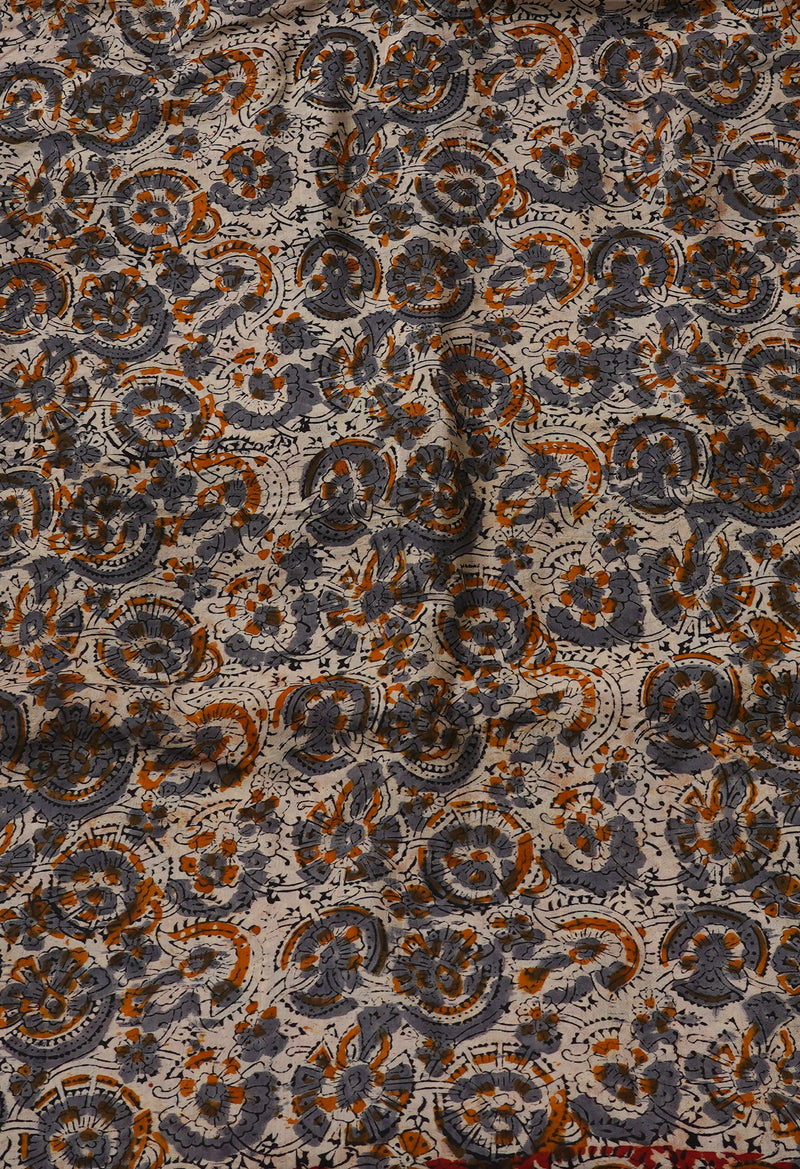 Multi Pure Kalamkari Block Printed  Silk Saree-UNM65055